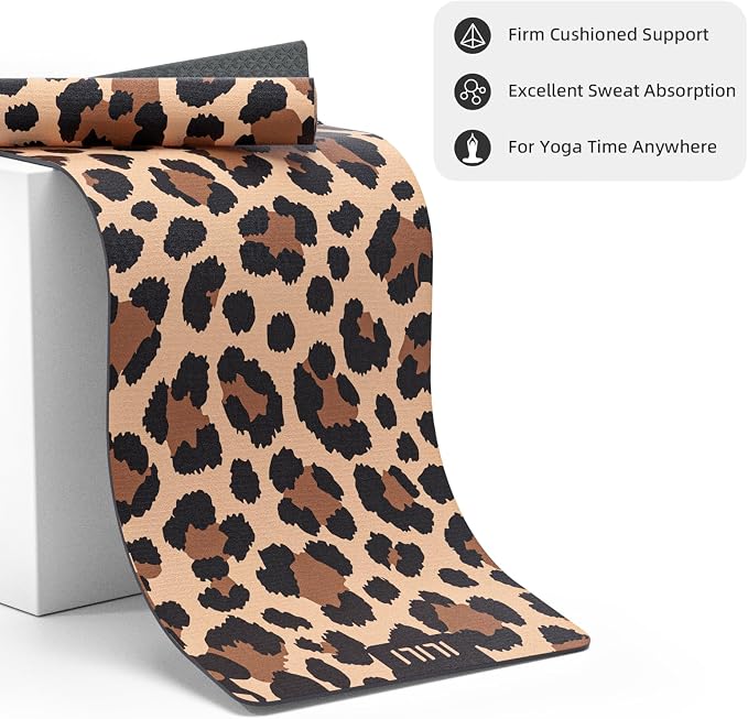 ILILI Yoga Mat Leopard Print Yoga Mat 8mm, Suede & TPE Thick Exercise Mat, Workout Mat for Women Men, 72''x25'' Fitness Mat with Strap for Home Gym, Yoga, Pilates, Stretching
