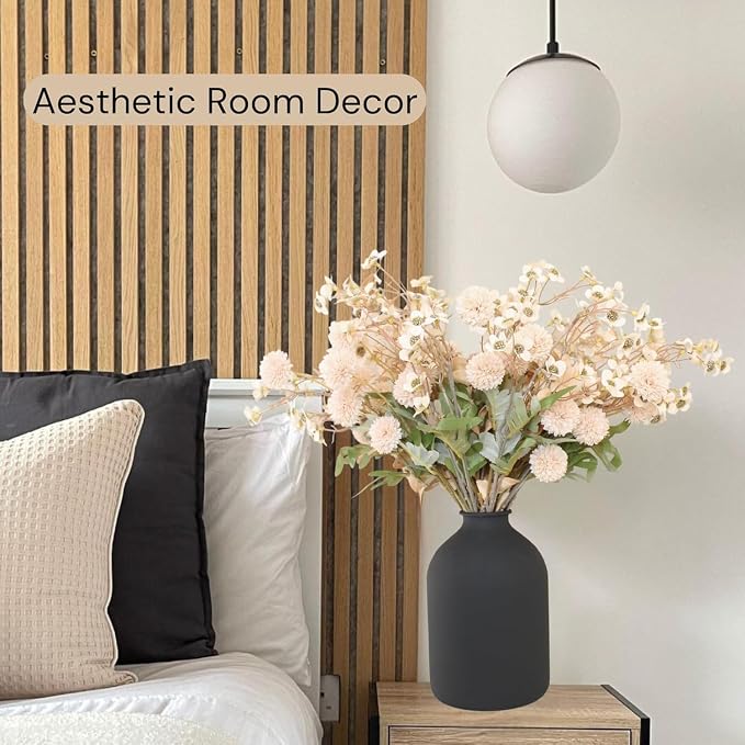 SilkSerenade Large Black Matte Flower Vase for Bedroom Kitchen Living Room Table, Contemporary Farmhouse Decorative Arlo Flowers Iron Vases, Rustic Tall Earthy Wabi Sabi Modern Centerpieces Home Decor