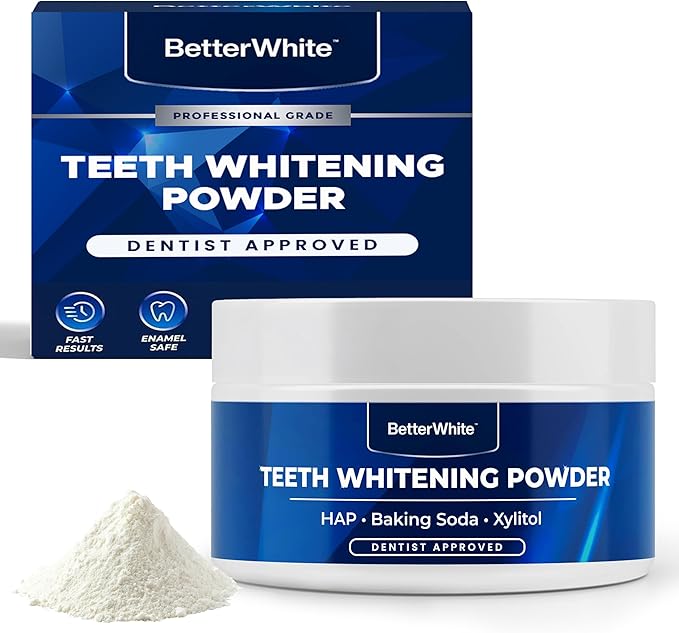 BetterWhite Teeth Whitening Powder - Hydroxyapatite, Remineralizing, Non-Sensitive Formula - Dentist-Approved Tooth Stain Remover & Polisher - Fluoride-Free (30 Grams)