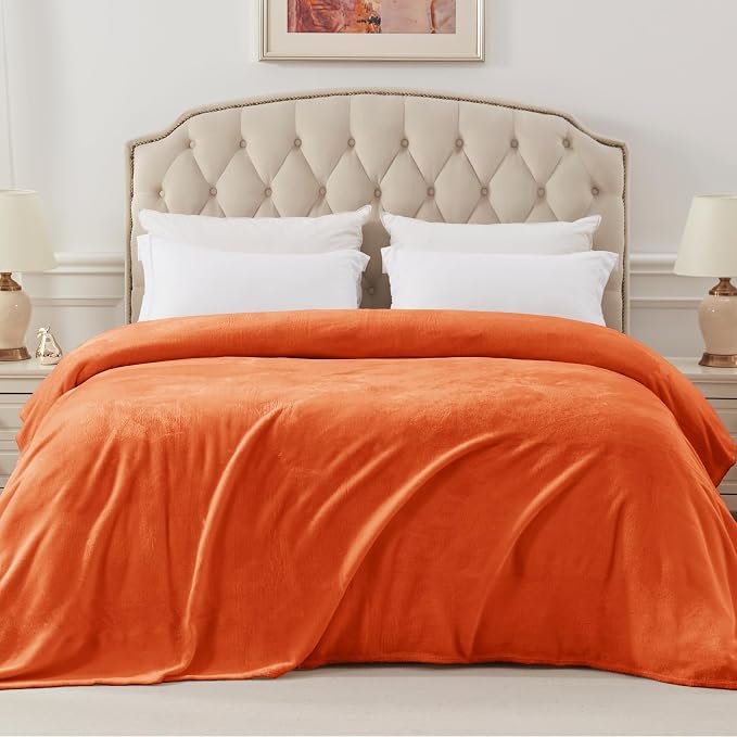 Exclusivo Mezcla Soft Fleece Blanket Queen Size for Bed, Burnt Orange | 90x90 Inches, Double-Sided Brushed Flannel, Lightweight Plush Cozy Blanket for Home Decor, All Season, Machine Washable