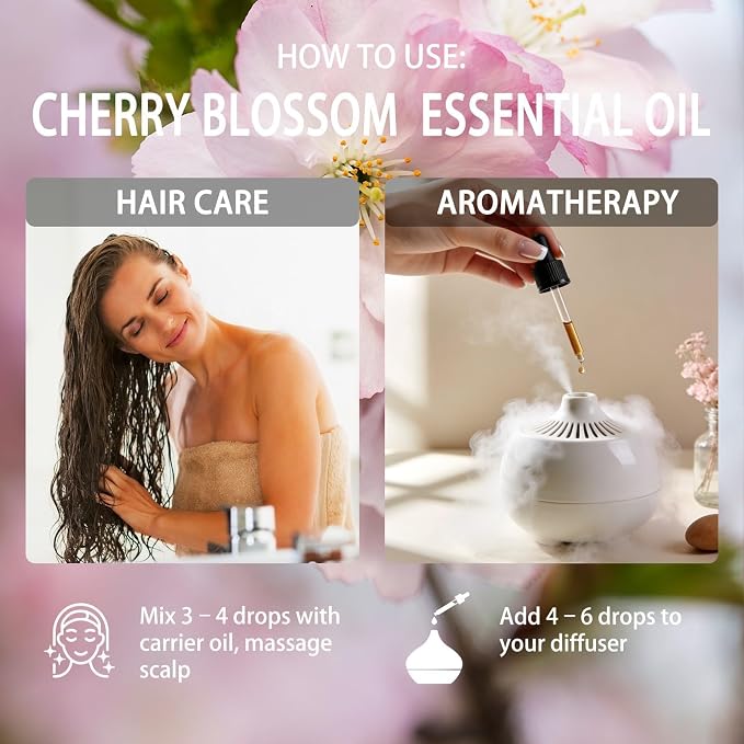 Cherry Blossom Essential Oil for Diffuser, 16 Fl Oz(480ml) | Candle Making, Soap Making, aroma, Strong Scent, Pure, Natural, Home Fragrance, Massage, Large Bottle