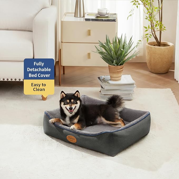 Tidore Orthopedic Dog Bed Medium Size Dog, Durable Egg Crate Foam Sofa Dog Bed wit Washable Removable Cover,Waterproof Lining,Pet Bed for Large Dogs (Dark Grey-Velvet, 26.4" L x 21.7" W x 6.2" Th)