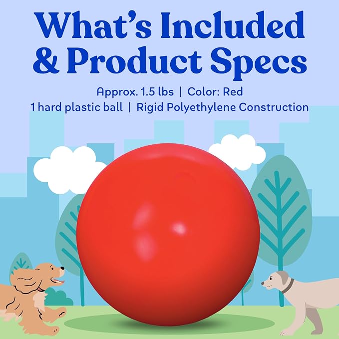 Doggie Dooley Virtually Indestructible Dog Ball - 10 Inch Hard Plastic Interactive Dog Toy for Large Breeds Over 45+ lbs - Built for Herding & Push Play - Floats in Water, Made in USA - Red