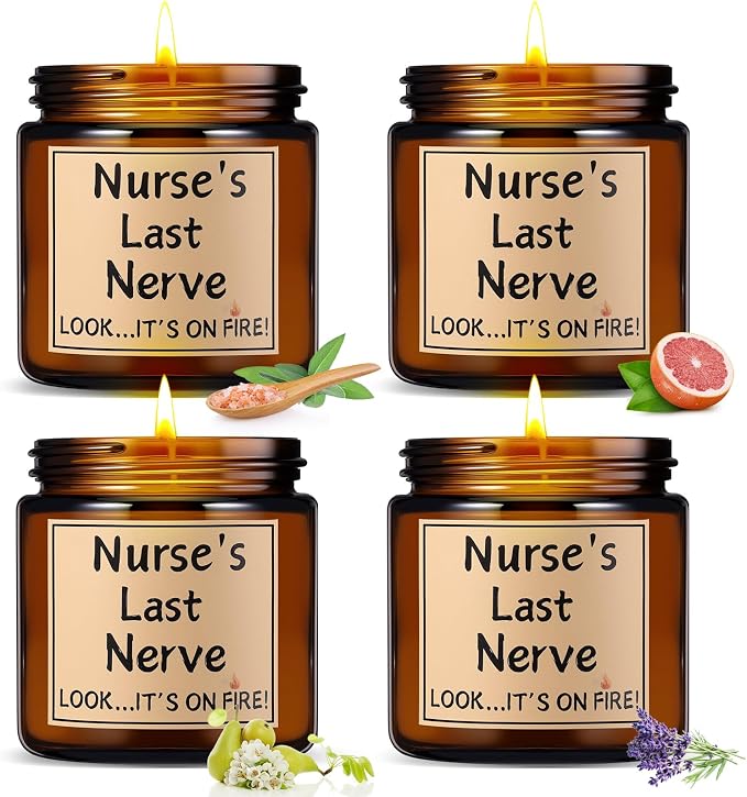 MTLEE 4 Pcs Nurses Gifts Bulk for Women, Nurse's Last Nerve Scented Candles 3.5 oz Candle CNA Gifts for Christmas Women Female Graduation Birthday Present (Tawny)