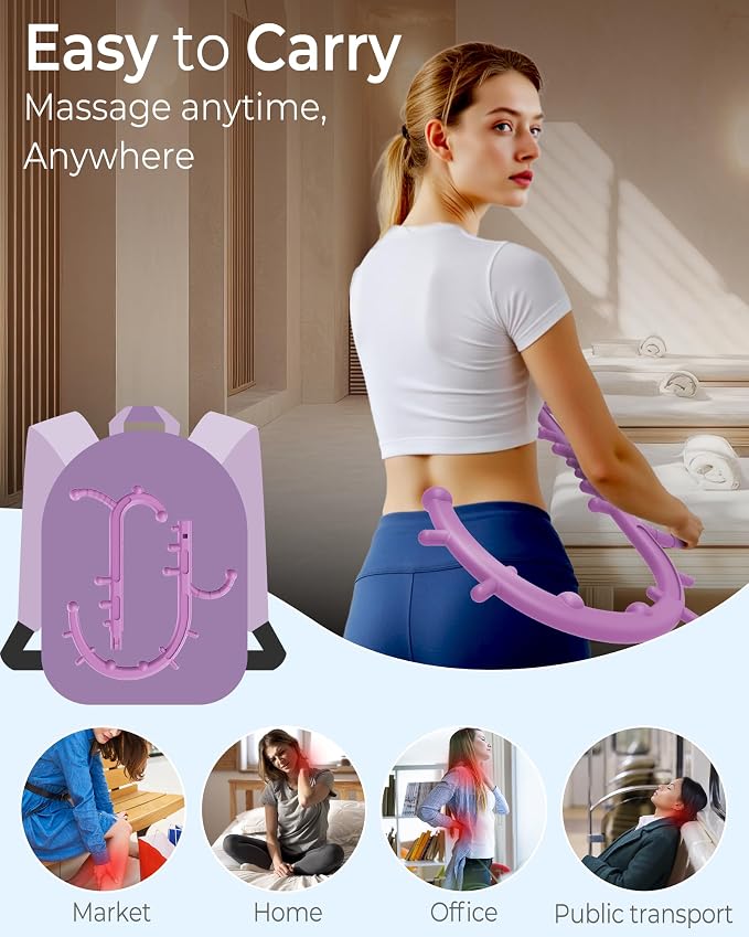 Back and Neck Massager for Pain Relief Deep Tissue, Upgraded Full Body Trigger Point Cane Massage Tools, Therapy Massage Stick Pressure Point Hook, Muscle Knot Remover Tool (Pink)