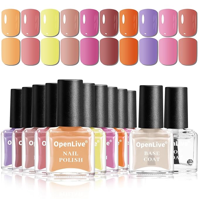Autumn Maple Leaf Nail Polish Set -12 Colors Orange Purple Yellow Nude Pink Nail Polish Set With Base Coat and Top Coat Quick Dry Long Lasting Color Nail Polish for Holiday Gift Giving 5ML