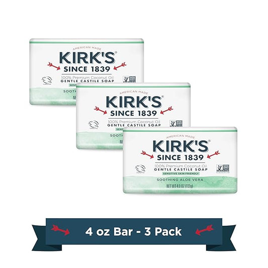 Kirk's Natural Original Coco Castile Soap with Aloe Vera, Pack of 3
