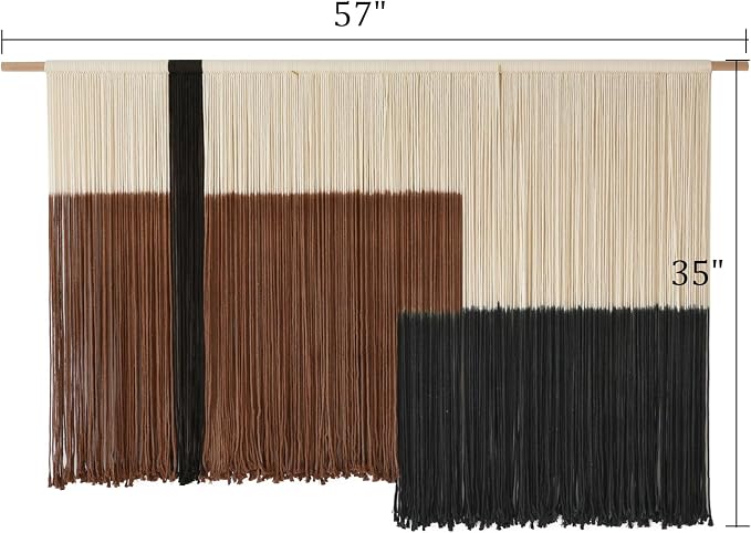Macrame Wall Hanging Large Dip Dyed Brown Boho Fiber Art Decor 57"W*35"L | Boho Wall Hanging, Large Wall Decor, Woven Fiber Art, Brown Dip Dyed Design, Handmade Textile Artwork,for Bedroom Living Room