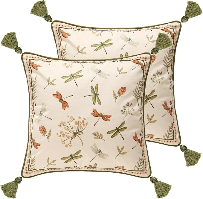 Designer Velvet Throw Pillow Covers,18"x18" Set of 2-Grace B | Pillow Cover,Concealed Zipper Design,Dragonfly Pattern,Sofas,Bedroom,Living Room,Lounge Chairs,All Season Home Decor