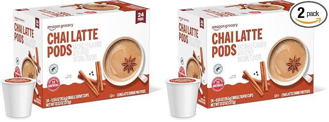Amazon Brand - Happy Belly Tea Pods Compatible with 2.0 K-Cup Brewers, Chai Latte, 24 Count, Pack of 2 (Previously Solimo)