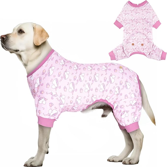 KYEESE Velvet Dog Pajamas for Medium Large Dogs Soft Onesie, Unicorn Pink | 4-Way Stretch, Lightweight & Breathable, Reduces Shedding, Gentle on Sensitive Skin, Recovery Support, Easy Potty Breaks