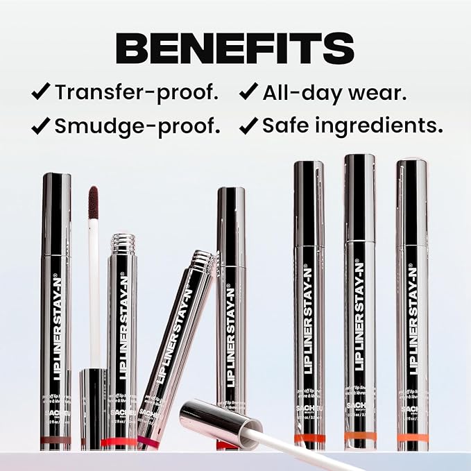 Sacheu Lip Liner STAY-N Peel Off Lip Stain — Long Lasting Matte Lip Tattoo Transfer Proof Lipstain Infused with Hyaluronic Acid & Vitamin E for All Skin Types — Vegan & Cruelty-Free, p-INKED
