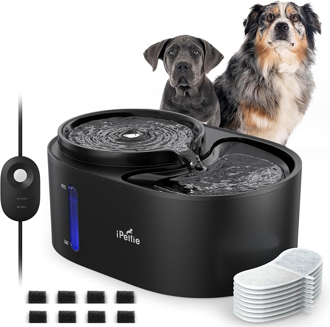 iPettie Waterfall Dog Water Fountain, Hygienic 5-Stage Filtered Water, 2 Heights to Drink from, Water Shortage Alert, Night Light with ON/Off Switch, Cat Water Fountain 203 OZ (1.6 GAL) 6 L