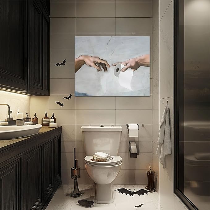 Funny Bathroom Canvas Wall Art, Toilet Paper Humor Poster, 24x30 Inch | Hilarious bathroom comedy decor and modern toilet artwork, gag gift for home, guest bath or office, Humor Style-01