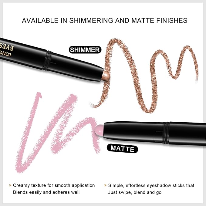 3PCS Eyeshadow Stick, Shimmer and Matte Cream Eye Shadow Brightener Sticks Eyeliner Pencil Crayon, Waterproof Long Lasting Eye Highlighter Stick Makeup (01+06+08)