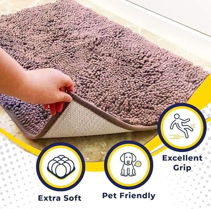 Muddy Mat® | Super Water Absorbent Door Mat Indoor, Microfiber Quick Dry Chenille Entryway Rug, Slip Resistant Front Door Mat, Indoor Mats for Entryway, Machine Washable Pet Rug, Blush Pink 48" x 72"