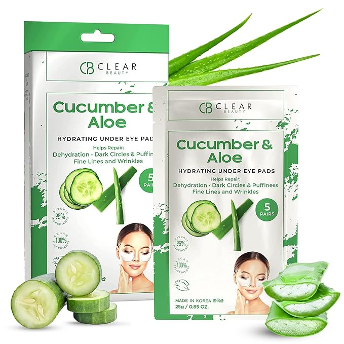 Clear Beauty Cucumber & Aloe Under Eye Patches for Puffy Eyes and Dark Circles – Dermatologist Tested, Anti Aging Korean Skin Care – Cooling Treatment for Eye Bags and Fine Lines – Clean Vegan 5 Pairs