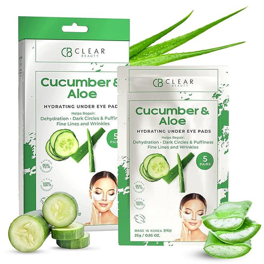 Clear Beauty Cucumber & Aloe Under Eye Patches for Puffy Eyes and Dark Circles – Dermatologist Tested, Anti Aging Korean Skin Care – Cooling Treatment for Eye Bags and Fine Lines – Clean Vegan 5 Pairs