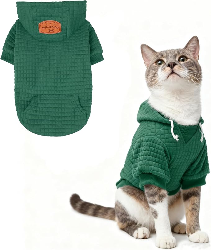 BEAUTYZOO Dog Hoodies Sweater for Small Dogs,Waffle‑Like Laminated Pet Coat | Warm Dog Sweatshirt with Pocket & Leash Hole,Pullover Clothes for Girl Boy Dogs & Cats,Stretchy & Easy‑On‑Off,Chihuahua Puppy