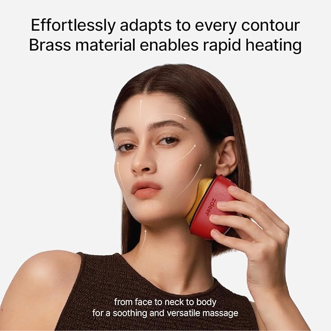 Electric Gua Sha Facial Massager Tool with LED Red Light Therapy & Soothing Vibration, Heated Brass Face & Neck Massager, Smart Dual-Mode Facial Care Device for Sculpting, Lifting & Relaxation