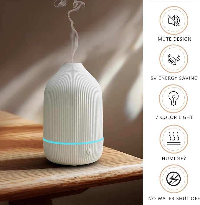 Oil Diffuser,100ML Mini Aromatherapy with USB Cable & Adapter, 7 Colors Lights Mode Waterless Auto Off for Car Home Office Room (USB Power)