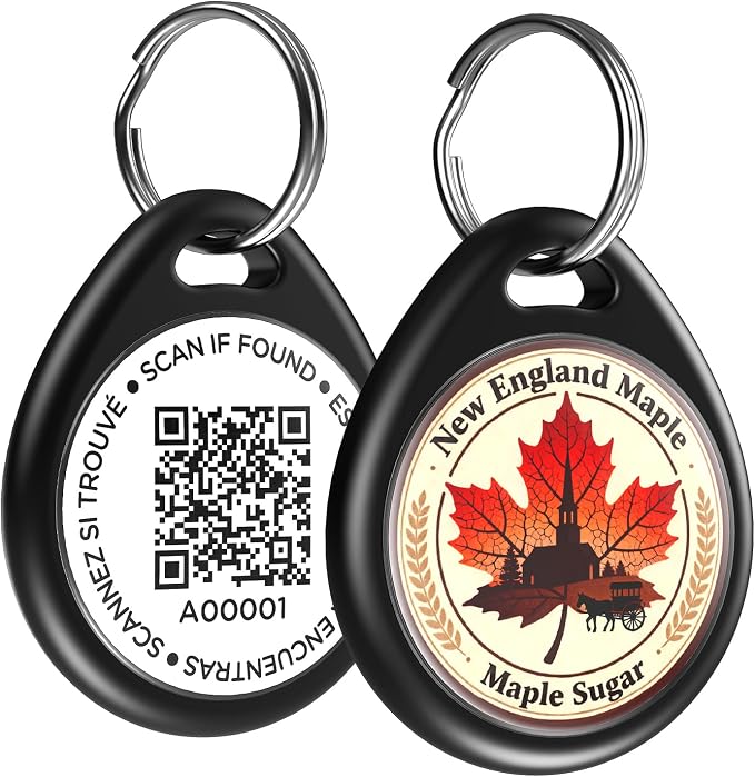 QR Code Dog Tags Personalized for Pets, Real-time Alerts, Maple