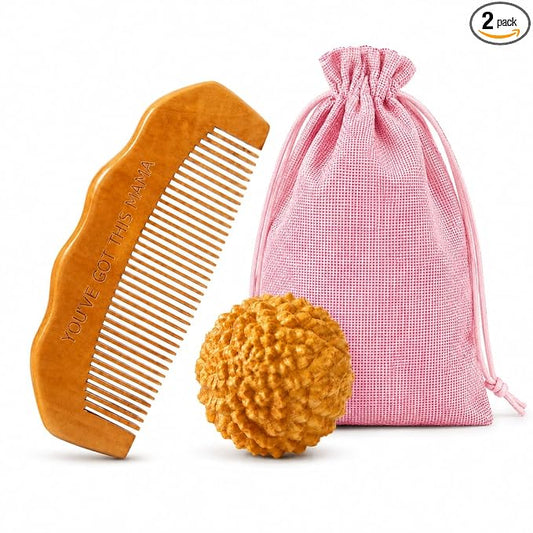 Birth Comb & Acupressure Massage Ball Set, Labor and Delivery Essentials | Wooden material, sensory focus, hospital bag essentials, mom-to-be gift