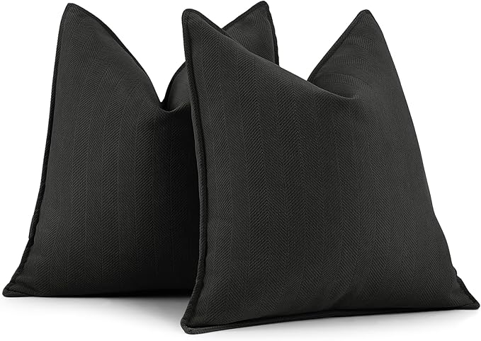 Black Pillow Covers 20x20 Set of 2 Chenille Throw Pillow Covers with Elegant Design Soft and Luxurious Decorative Throw Pillows for Couch, Bed, and Home Decor