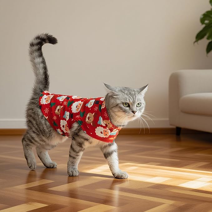Christmas Cat Sweater Warm Fleece Pet Clothes for Cats Only | Soft Cat Vest Puppy Hoodie Coat, Fall Cold Winter Sweatshirt Pullover Clothing also for Small Dogs, Xmas S