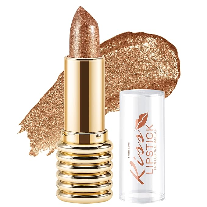Boobeen Glitter Lipstick for Women Metallic Lip Stick Sparkling Shine Lip Makeup, Bold Smooth Lip Color High Pigment Long Lasting, Creamy Lipstick Full Coverage