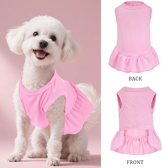 2 Pcs Dog Dress Cute Cat Skirt Solid Color Summer Clothes for Small Pet Dogs Cat (Yellow,Pink, Large)