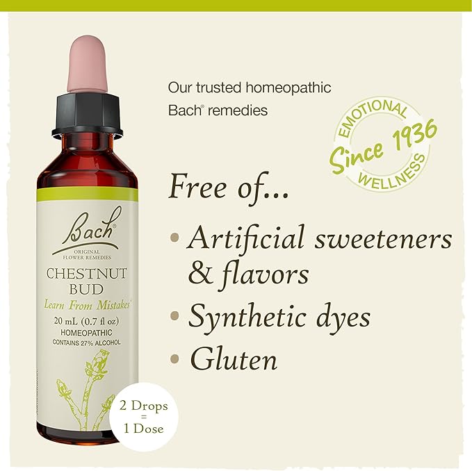 Bach Original Flower Remedies, Chestnut Bud - Learn from Mistakes - Natural Homeopathic Flower Essence for Emotional Balance - Vegan, Gluten Free, Sugar Free - 20mL Dropper