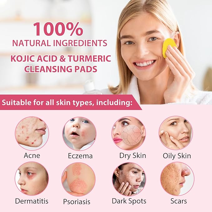 Kojic Acid and Turmeric Cleansing Pads, Turmeric Kojic Acid Pads for Face Scrub, Deep Cleansing Dark Spots with Lemon Extract, Vitamin C, Vitamin B5 (40pcs)