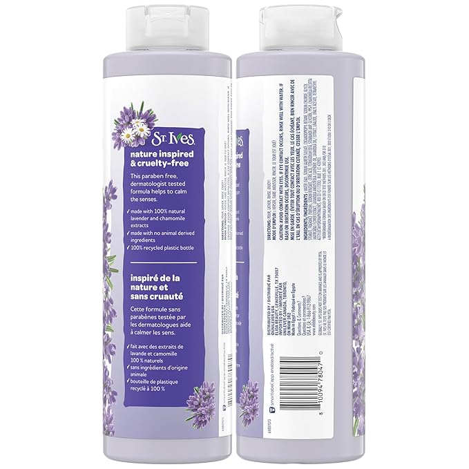 St. Ives Body Wash, Lavender & Chamomile Calming Shower Gel 2-Pack, 100% Natural Extracts, Cruelty-Free, 22 Oz Ea