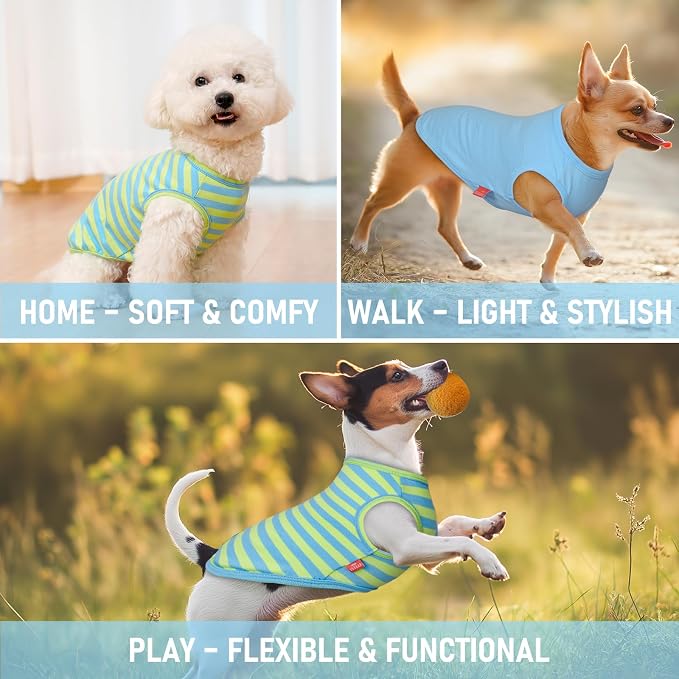 KYEESE 2Pack Cotton Dog Shirt for Large Dogs Soft Striped Tank Top | Reflective for Safety, Lightweight & Breathable, Gentle on Sensitive Skin, Stretchy & Free to Move, Comfortable Daily Wear