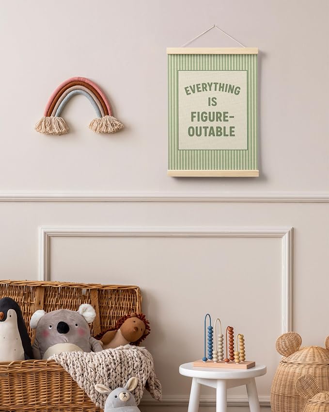 FGFK Everything Is Figureoutable Positive Affirmations Wall Art Poster Hanger Frame, Preppy Sage Green Inspirational Canvas Prints Framed Wall Decor for Office Classroom Home Bedroom, 12x16 Inch