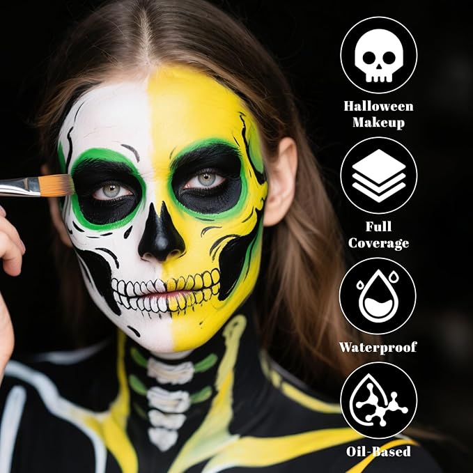 Black Red White Oil-Based Body Paint Palette, Waterproof Full Coverage SFX Makeup for Adult Halloween Cosplay Clown & Vampire Looks, Non-Toxic Face Paint for Theater Performance Costume Party
