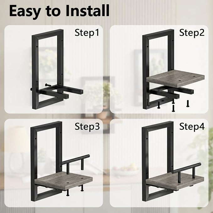 Sbosbo Floating Shelves for Wall Plant Shelf Indoor Wall Mounted Shelves | Wall Planters for Indoor Floating Plant Shelves for Bedroom, Living Room, Kitchen, Office, Bathroom Decor (Grey, 2 Pack)