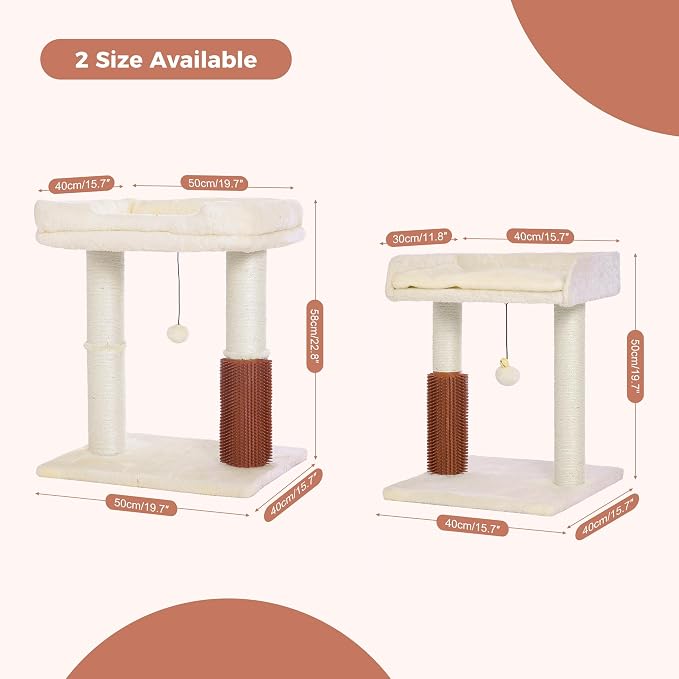 Cat Tree Tower for Large Cats Cat Scratching Post with Bed 20x16“ | Small Cat Tree with Thick Scratching Post 4.5” Dia, Large Raised Bed 20X16”, Self Groomer, Toy Ball for Indoor& Large Cats