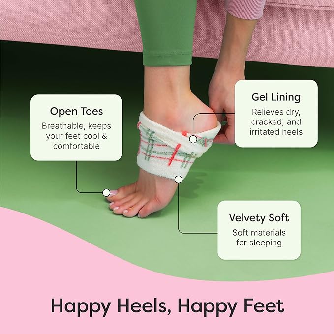 ZenToes Moisturizing Socks for Cracked Heel Treatment, Vitamin E, Olive Oil and Jojoba Oil Heel Socks, Stocking Stuffers for Women, Spa Self Care Gifts for Women (Green Gingham & Multi Plaid, Regular)