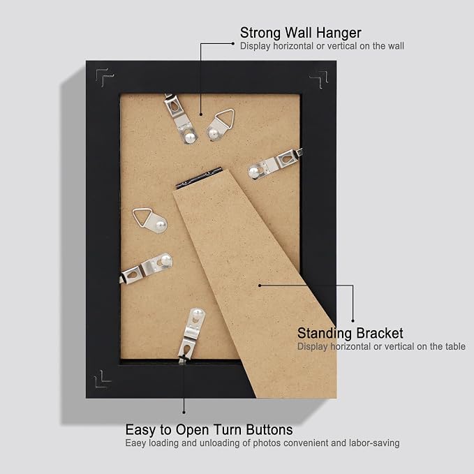 Hongkee 4x6 Picture Frame Set of 4, Made of Real Glass and Black Wooden Frame, 4 by 6 Photo for Wall or Tabletop - Display Picture 3.5x5 with Mat or 4x6 Without Mat
