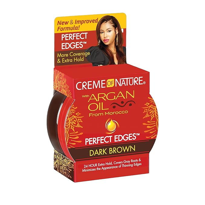 Creme of Nature Perfect Edges™ Dark Brown Edge Control Gel, 24-Hour Hold with Gray Coverage, Non-Flaking Tinted Gel, Argan Oil Edge Tamer, 2.25 oz