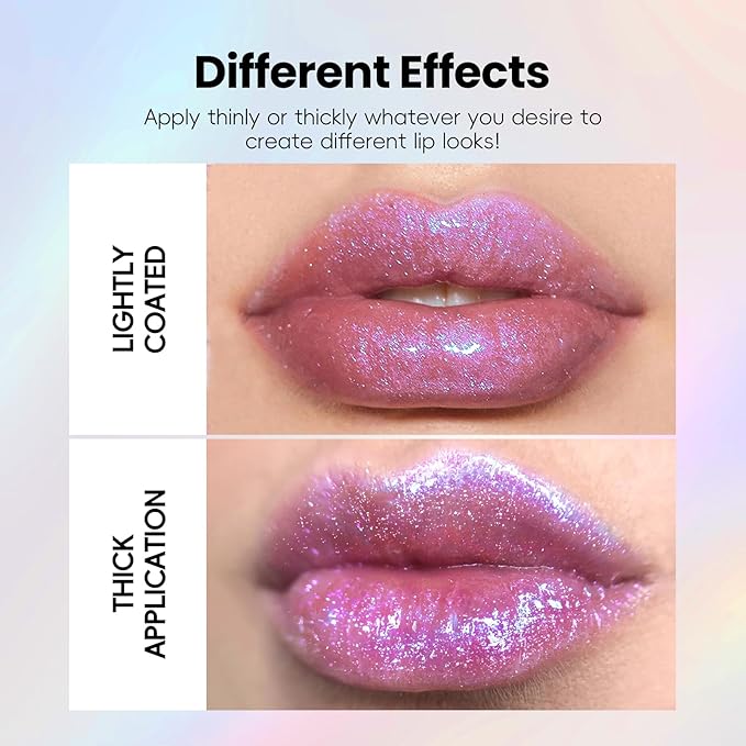 Purple Glitter Lip Gloss Liquid Lipstick, Moisturizing Holographic Multichrome Shimmer Tinted Lips Stain Oil Diamond Metallic Lip Gloss, Long Lasting High-Shine Glimmer Lips Makeup02