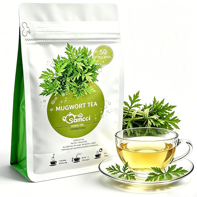 Samcci - Mugwort Tea Bag, 50 Teabags - 100% Natural Dried Mugwort leaves - No Sugar, No Caffeine, No Gluten, Vegan - Rich In Antioxidants