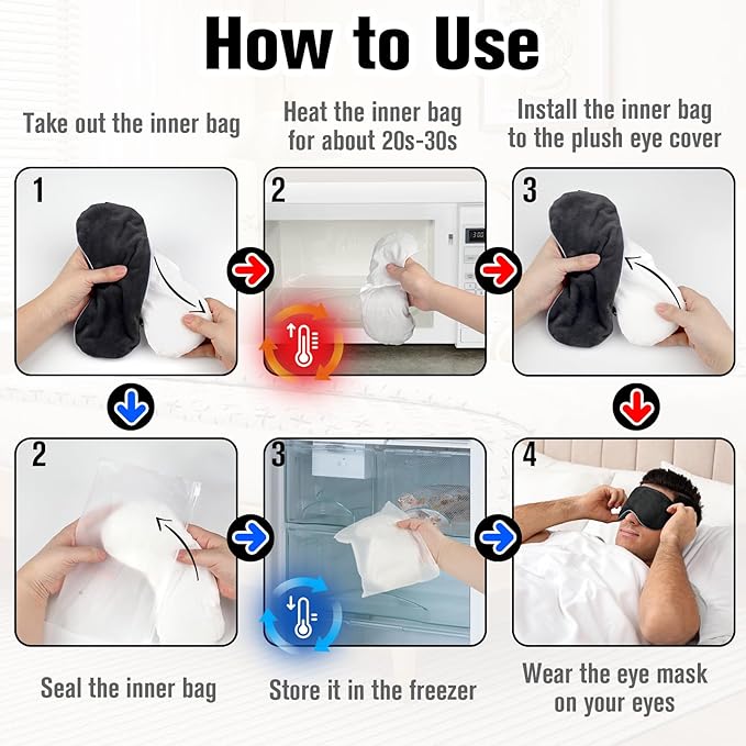 BeHoomi Heated Eye Mask, Weighted Sleep Mask Warm Compress for Eyes, Cooling Eye Mask for Sleeping, Reusable Eye Masks for Home, Office, Hot and Cold for Eye Relaxation, Mothers Day Gifts (Black)