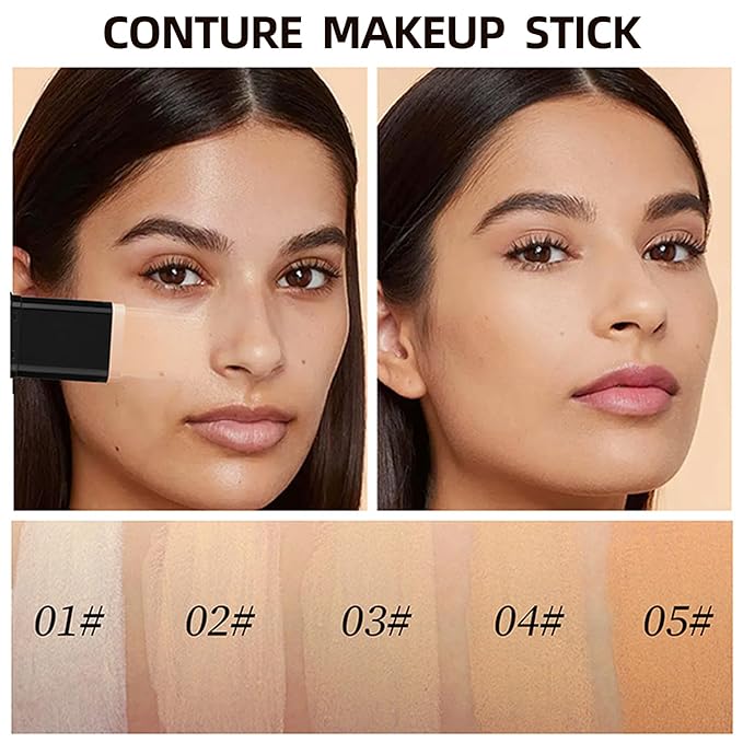 Foundation Stick,2 in 1 Dual-Ended Long-Lasting & Waterproof Concealer Korean Foundation Contour Sticks,Contouring Foundation with Brush,Full Coverage Matte Finish for Face Makeup(01IVORY)