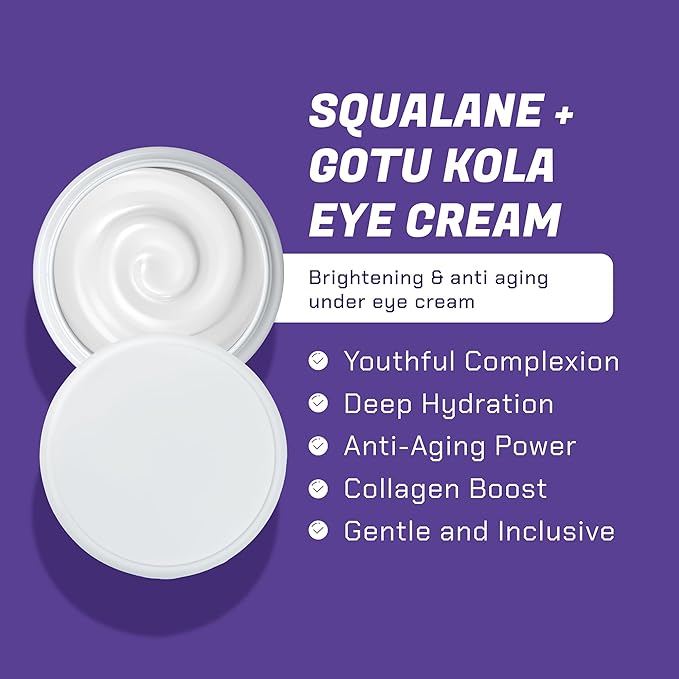 NOW BEAUTY Squalane Plus Gotu Kola Eye Cream - Brightening, Anti-Aging Under Eye Cream– Anti – Wrinkle Vitamin C Cream– Vegan – For Men & Women – Sulfate & Paraben Free – Travel Size - 0.7 oz