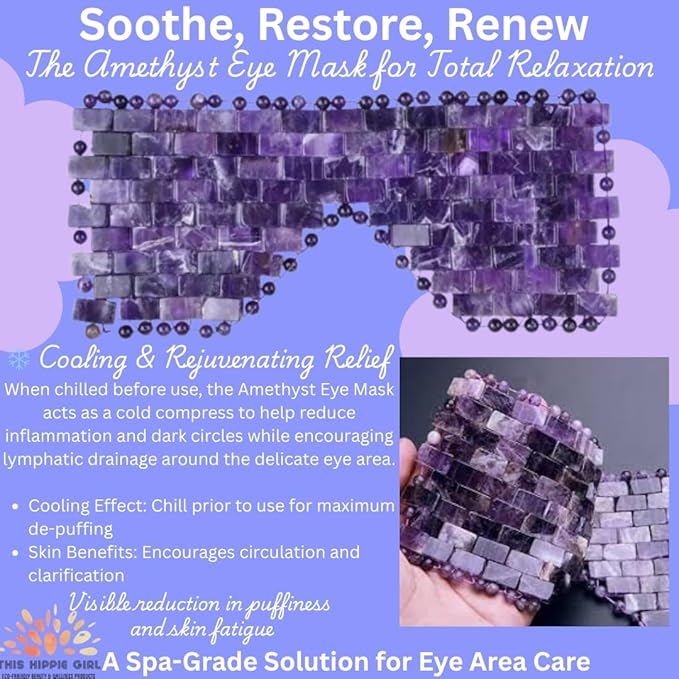 This Hippie Girl Amethyst Eye Mask – Natural Crystal Facial Mask for Puffiness, Dark Circles & Tension Relief. Cooling Spa Stone for Relaxation, Skincare & Beauty Routine