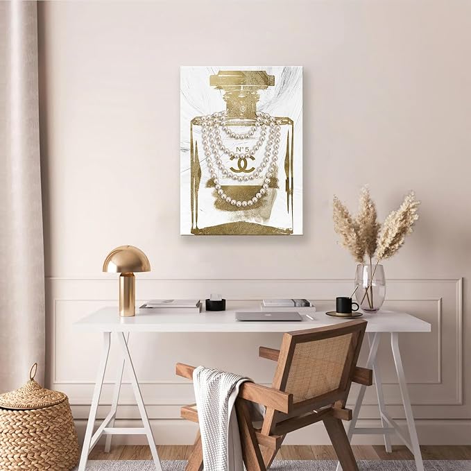 Fashion Glam Canvas Wall Art Vintage Perfume Bottle Picture Modern Luxury Posters Print for Bedroom Make up Room Home Decor 12"x16"