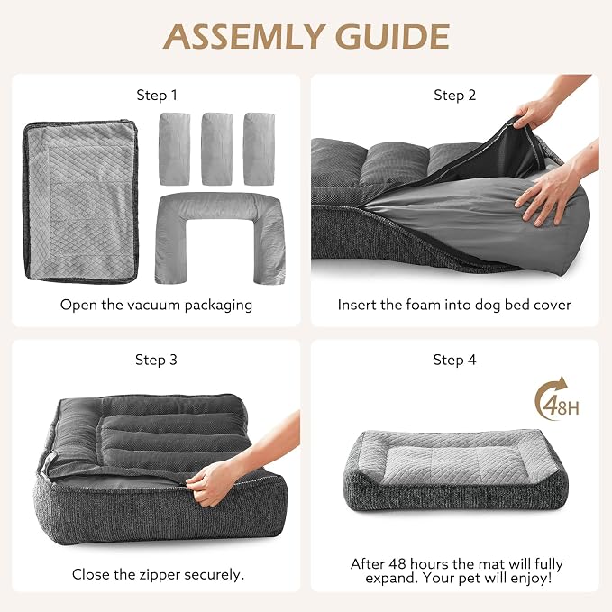 JOEJOY XL Orthopedic Dog Bed for Large Dogs - Extra Thick Foam Pet Bed Sofa with Bolster Sides, Large Sized Dog Couch Bed with Removable Washable Cover, Non-Slip Bottom, Light Grey(45"x32")